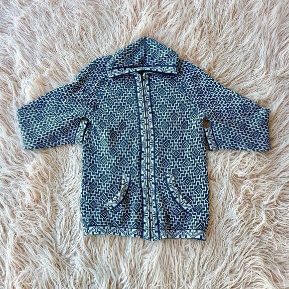 Men's Blue Geometric Zip-Up Sweater - Picture 1 of 3